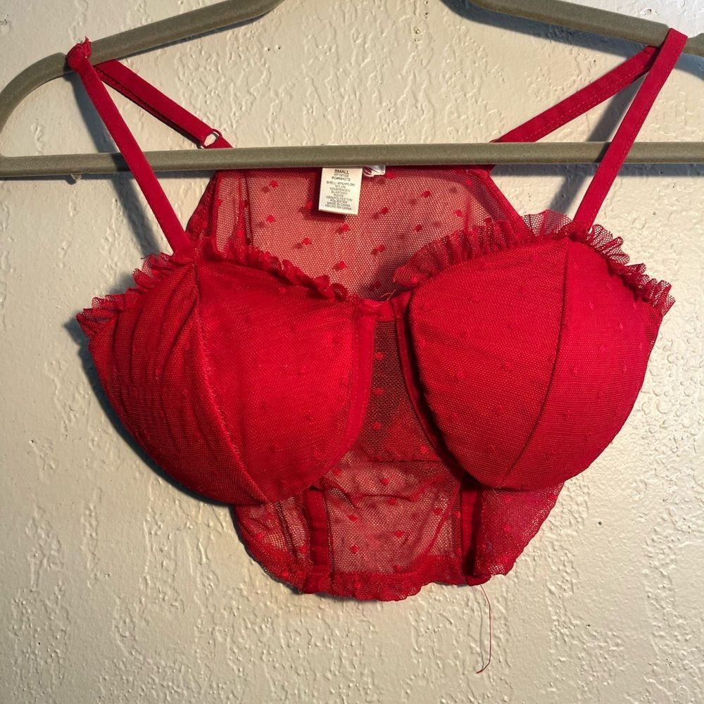 Bozzolo Red Lace Balconette Bra Intimates Bralette SZ S Lingerie Push-up Padded
